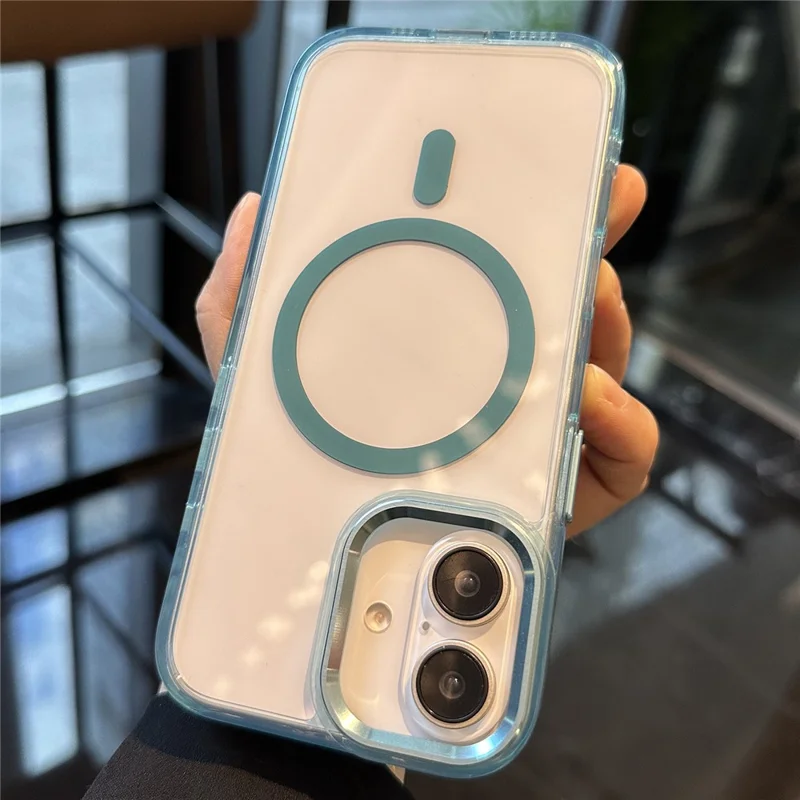 For iPhone 16 Plus Magnetic Case Anti-Drop PC+TPU Hybrid Phone Cover - Blue