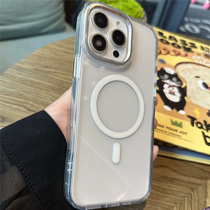 For iPhone 16 Pro Case Compatible with MagSafe PC+TPU Shockproof Phone Cover - White