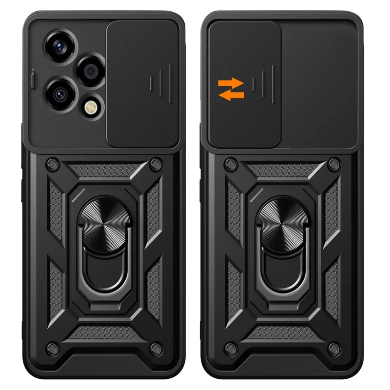 For Honor 200 Lite Case PC+TPU Kickstand Phone Shell with Slide Camera Lid - Silver