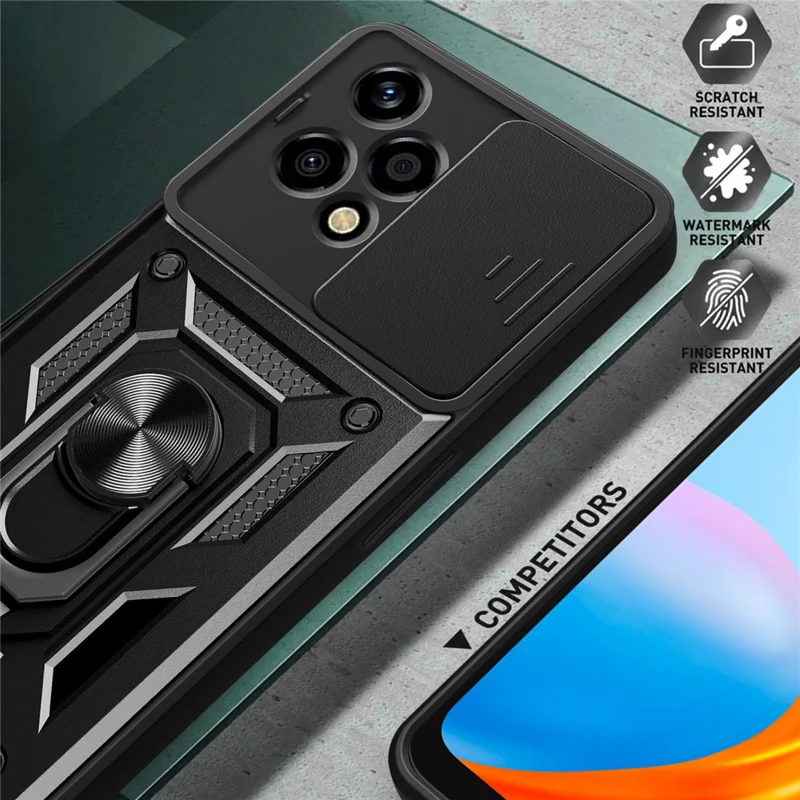 For Honor 200 Lite Case PC+TPU Kickstand Phone Shell with Slide Camera Lid - Silver
