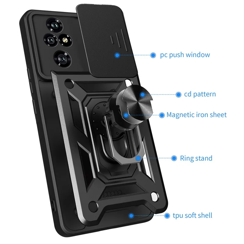 For Honor 200 Pro 5G Kickstand Case PC+TPU Phone Shell with Slide Camera Lid - Rose Gold