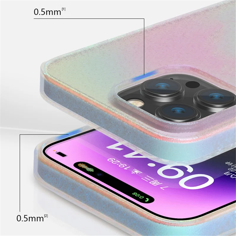 X-LEVEL Para iPhone 14 Pro Max Case PC+TPU Capa Protetora de Telefone Aurora Laser Rainbow - Colorido