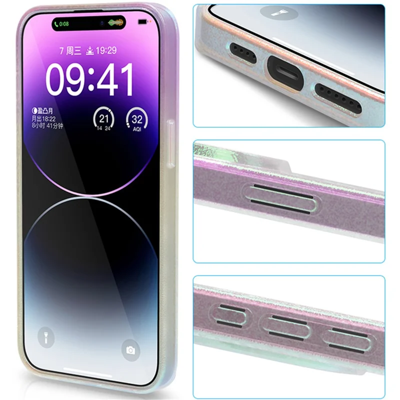 X-LEVEL Para iPhone 14 Pro Max Case PC+TPU Capa Protetora de Telefone Aurora Laser Rainbow - Colorido