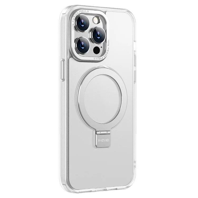 X-LEVEL Для iPhone 14 Pro Max Чехол Магнитная Подставка ТПУ+ПК Чехол Металлическая Рамка Объектива - Прозрачный Белый