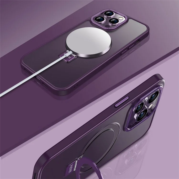 X-LEVEL Для iPhone 14 Pro Max Чехол Магнитная Подставка ТПУ+ПК Чехол Металлическая Рамка Объектива - Прозрачный Белый