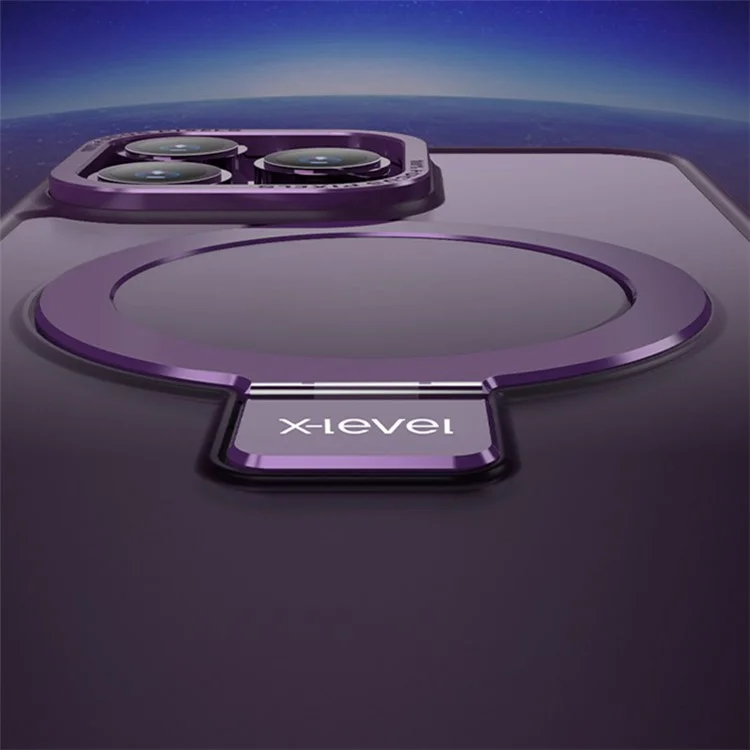 X-LEVEL Для iPhone 14 Pro Max Чехол Магнитная Подставка ТПУ+ПК Чехол Металлическая Рамка Объектива - Прозрачный Белый