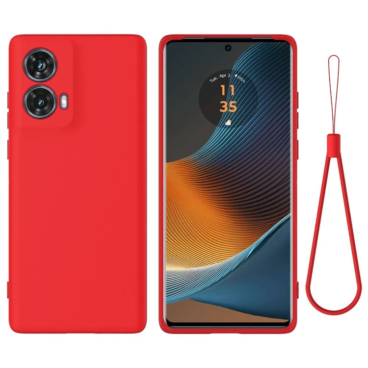 For Motorola Moto G85 5G / S50 Neo 5G Case Anti-Drop Liquid Silicone Phone Cover with Wrist Strap - Red