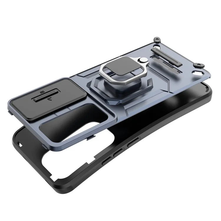 Für Oppo Reno12 5G (Global) Hülle mit Ständer PC+TPU Gehäuse mit Linsenschutz - Schwarz