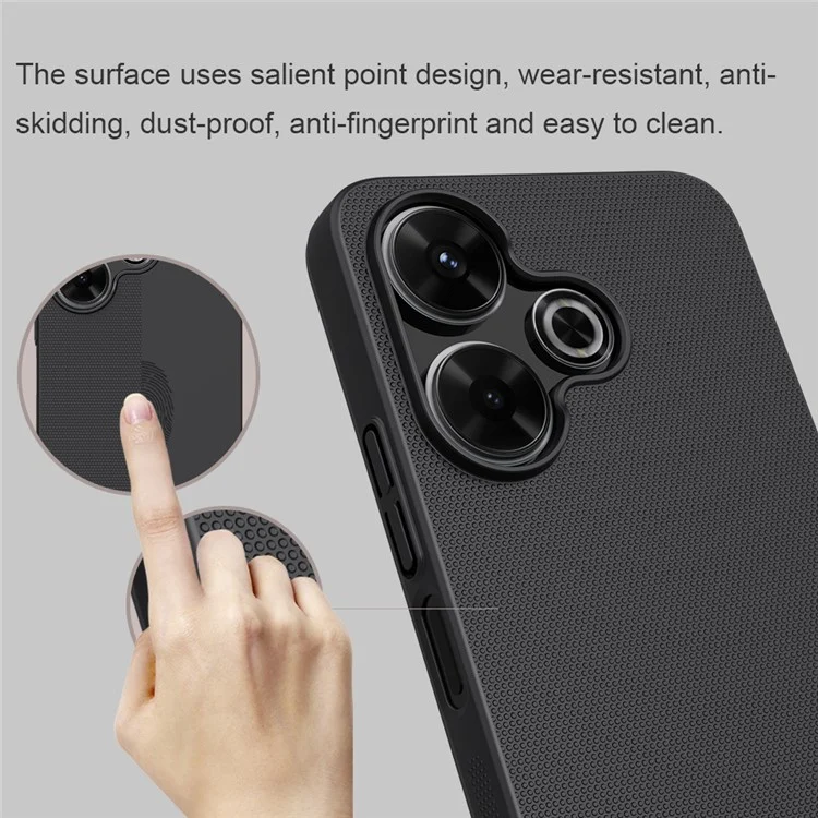 NILLKIN Frosted Shield Phone Case per Xiaomi Redmi 13 5G / 13 4G / Note 13R 5G / Poco M6 4G Custodia rigida in PC - Nero