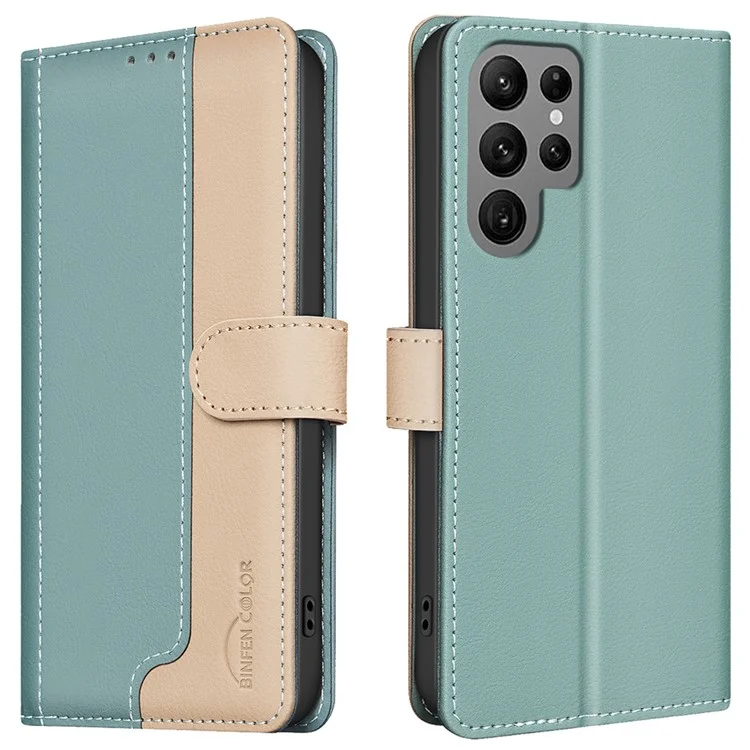 BINFEN COLOR BF33 Pour Étui Samsung Galaxy S23 Ultra Étui Portefeuille en Cuir Bicolore - Vert