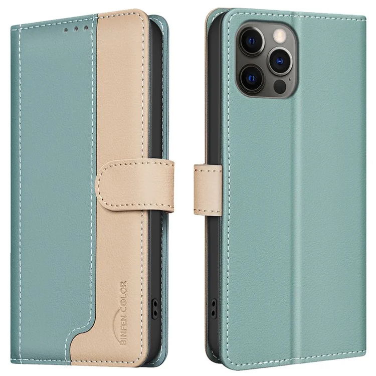 BINFEN COLOR BF33 Pour étui iPhone 12 Pro Max RFID Blocking Dual Color Phone Leather Cover - Vert