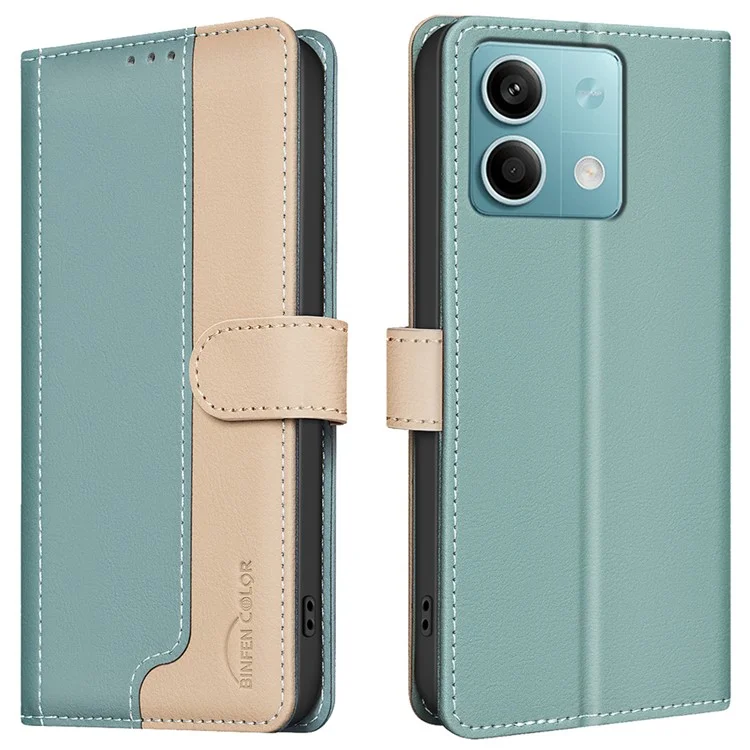 BINFEN COLOR BF33 Für Xiaomi Redmi Note 13 5G Lederhülle Splicing Color Wallet Cover - Grün