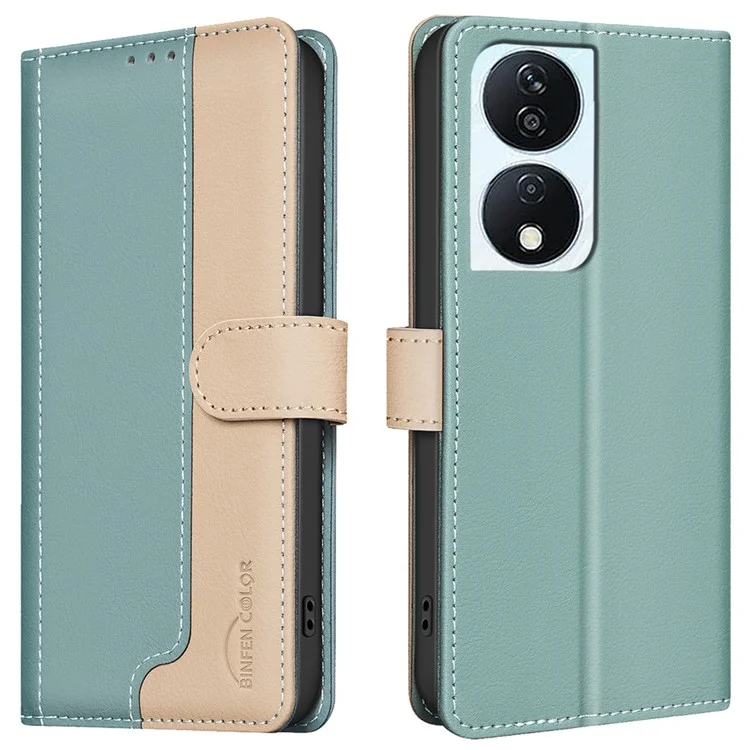 BINFEN COLOR BF33 For Honor 90 Smart / X7b 4G Case Splicing Color Leather Phone Cover - Grün