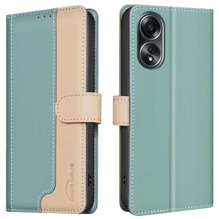 BINFEN COLOR BF33 Для чехла Oppo A58 4G Сплошной цветной кошелек Кожаная крышка - Зеленый