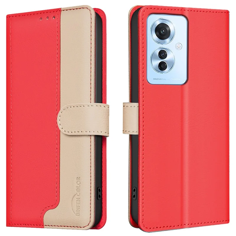BINFEN COLOR BF33 For Oppo Reno11 F 5G Case Splicing Color PU Leather Phone Cover - Red