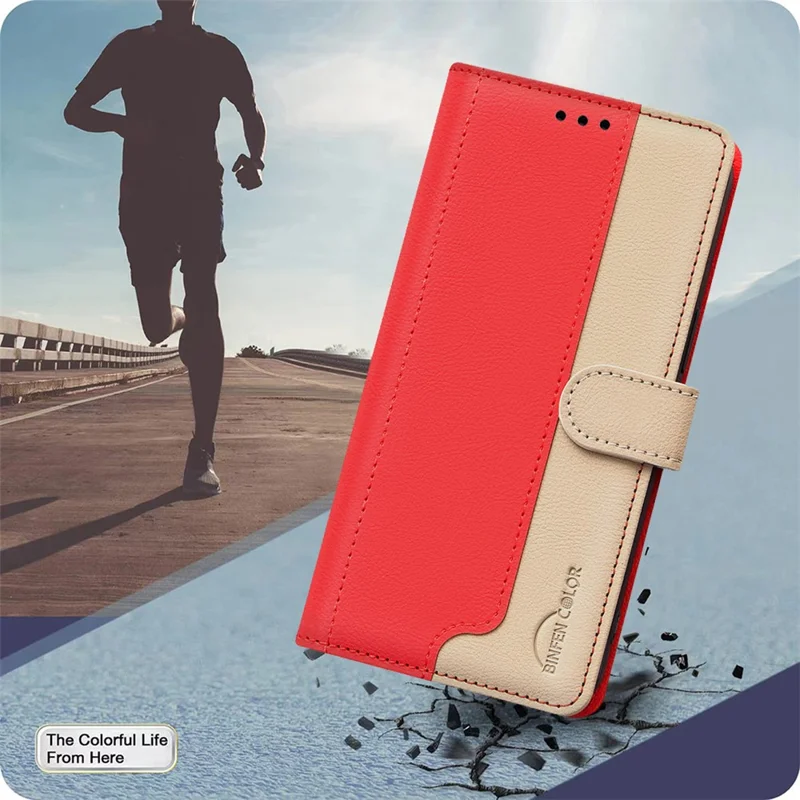 BINFEN COLOR BF33 For Oppo Reno11 F 5G Case Splicing Color PU Leather Phone Cover - Red