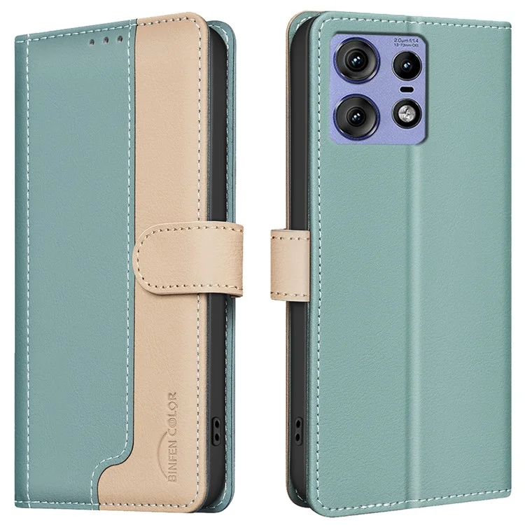 BINFEN COLOR BF33 Para Motorola Edge 50 Pro 5G Caso Splicing Color Leather Wallet Flip Cover - Verde