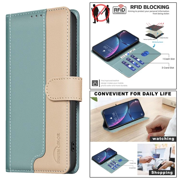 BINFEN COLOR BF33 Para Motorola Edge 50 Pro 5G Caso Splicing Color Leather Wallet Flip Cover - Verde