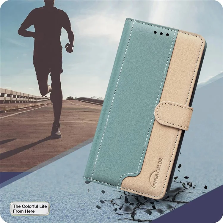 BINFEN COLOR BF33 Para Motorola Edge 50 Pro 5G Caso Splicing Color Leather Wallet Flip Cover - Verde