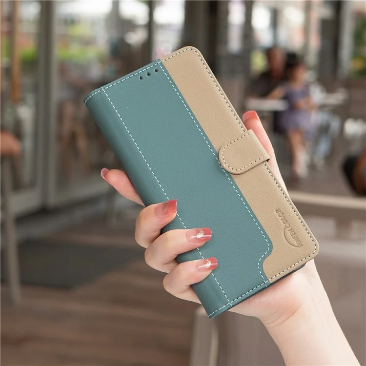 BINFEN COLOR BF33 Para Motorola Edge 50 Pro 5G Caso Splicing Color Leather Wallet Flip Cover - Verde