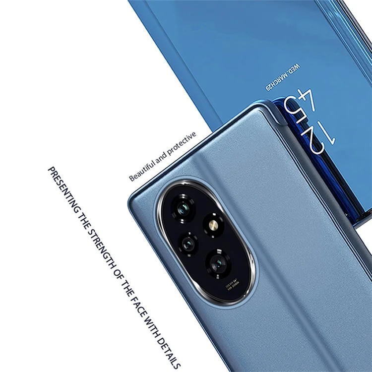 For Honor 200 Pro 5G Case View Window PU Leather Stand Phone Cover - Blue