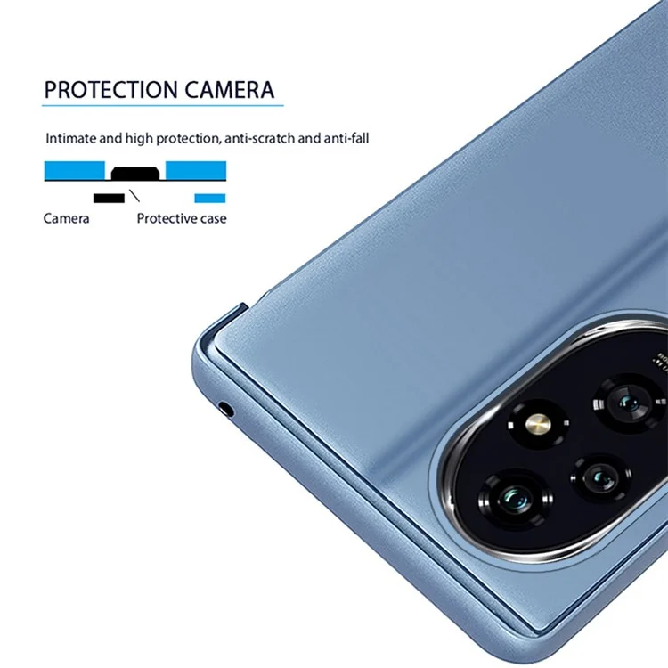 For Honor 200 Pro 5G Case View Window PU Leather Stand Phone Cover - Blue