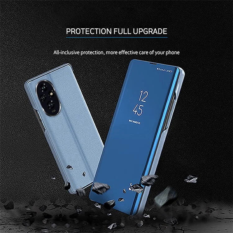 For Honor 200 Pro 5G Case View Window PU Leather Stand Phone Cover - Blue