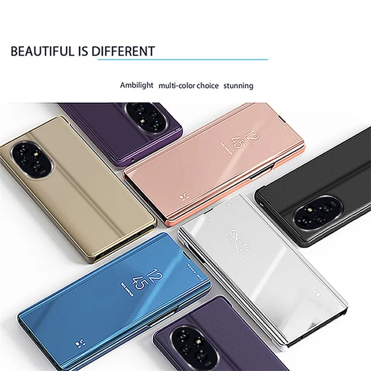 For Honor 200 Pro 5G Case View Window PU Leather Stand Phone Cover - Blue