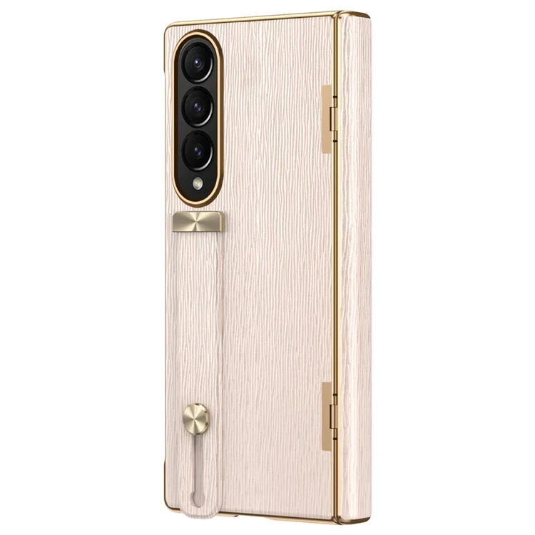 Per Samsung Galaxy Z Fold3 5G Case Kickstand Wrist Band Leather+PC Hard Phone Cover - Rosa