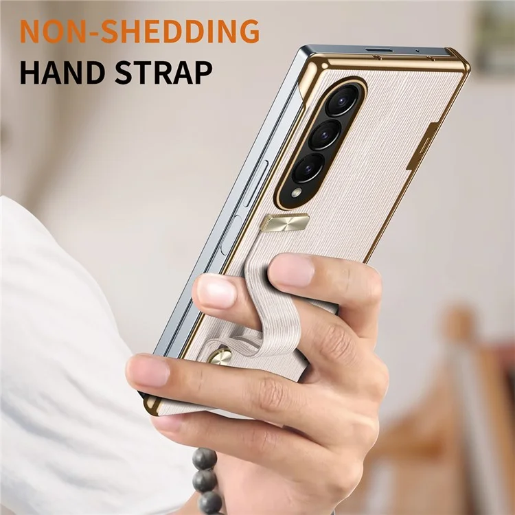Per Samsung Galaxy Z Fold3 5G Case Kickstand Wrist Band Leather+PC Hard Phone Cover - Rosa