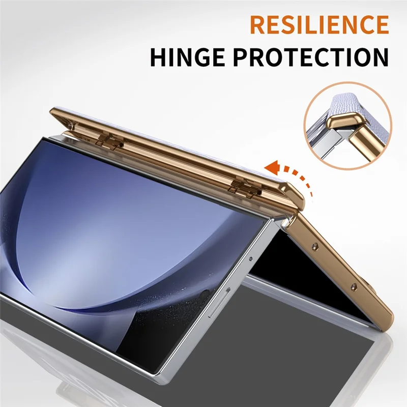 For Samsung Galaxy Z Fold5 5G Case Retractable Wrist Band Leather+PC Folding Phone Cover - Purple