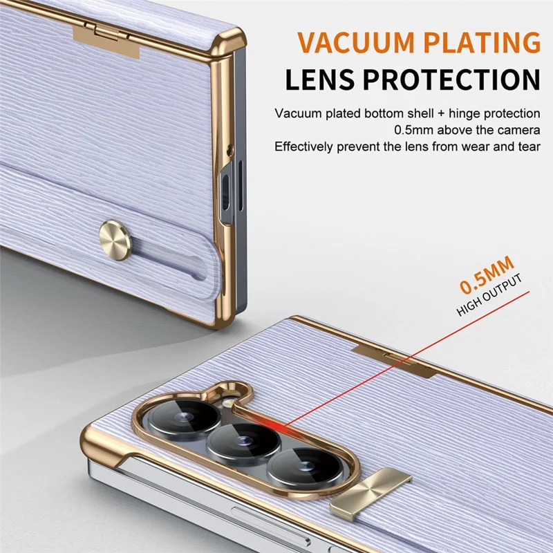 For Samsung Galaxy Z Fold5 5G Case Retractable Wrist Band Leather+PC Folding Phone Cover - Purple