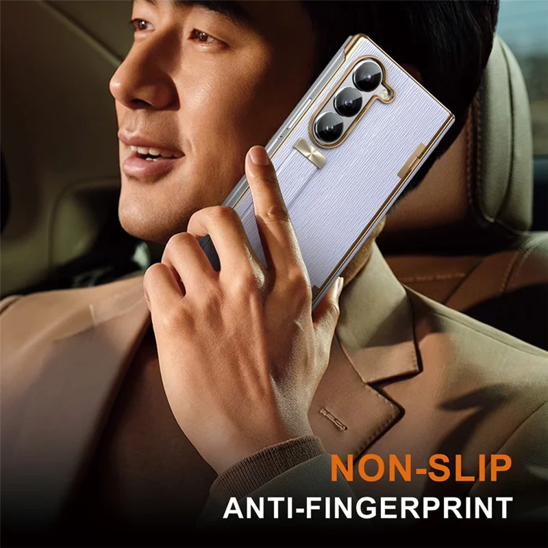 For Samsung Galaxy Z Fold5 5G Case Retractable Wrist Band Leather+PC Folding Phone Cover - Purple