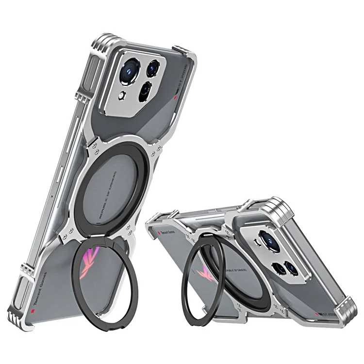 For Asus ROG Phone 8 5G / 8 Pro 5G Bumper Case Frameless Magnetic Kickstand Metal Phone Cover - Silver