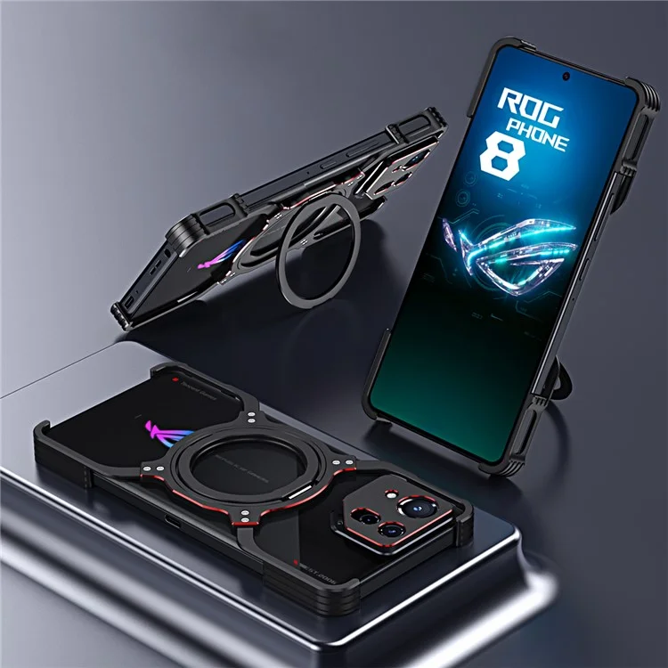 For Asus ROG Phone 8 5G / 8 Pro 5G Bumper Case Frameless Magnetic Kickstand Metal Phone Cover - Silver