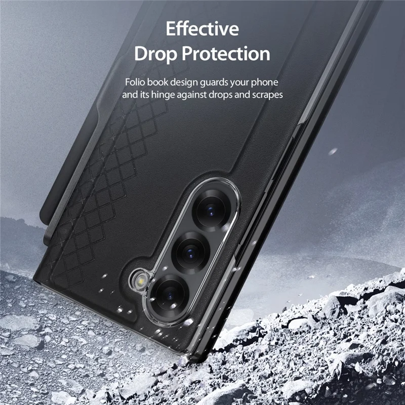 DUX DUCIS Bril Series for Samsung Galaxy Z Fold6 5G Case Leather+PC Stand Phone Cover with Pen Slot - Black