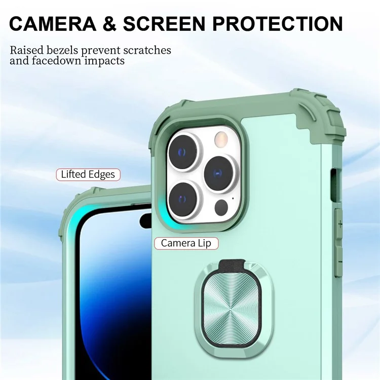 For iPhone 14 Pro Max L-Style Phone Case with Ring Holder Kickstand Protective Phone Back Cover - Green