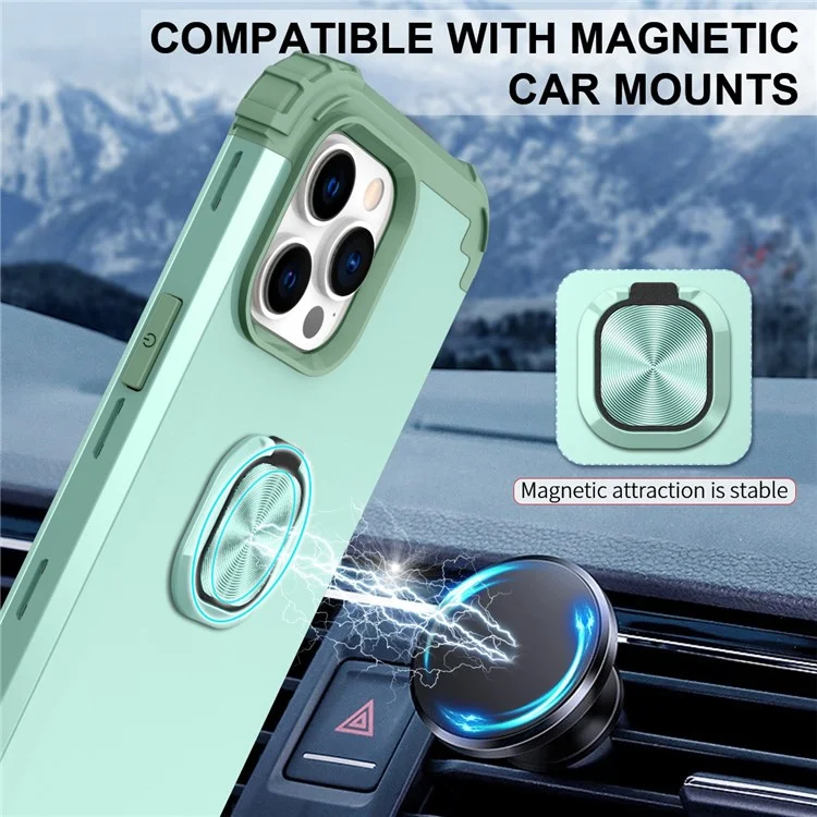 For iPhone 14 Pro Max L-Style Phone Case with Ring Holder Kickstand Protective Phone Back Cover - Green