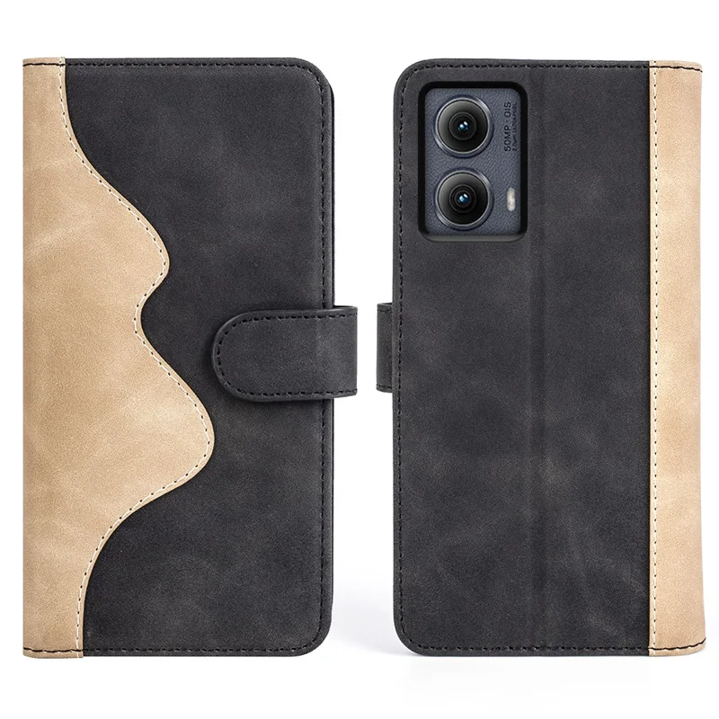 For Motorola Edge (2024) 5G Phone Case Wallet Leather Flip Folio Cover Splicing Color - Black