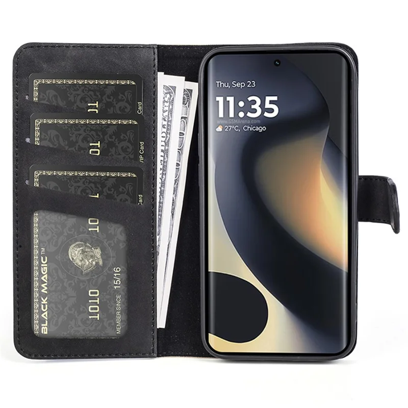 For Motorola Edge (2024) 5G Phone Case Wallet Leather Flip Folio Cover Splicing Color - Black