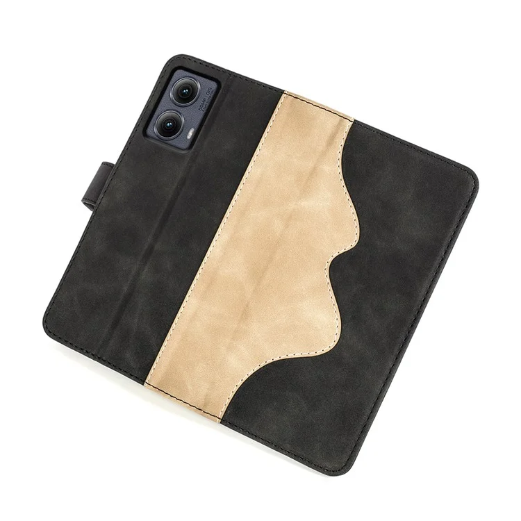 For Motorola Edge (2024) 5G Phone Case Wallet Leather Flip Folio Cover Splicing Color - Black