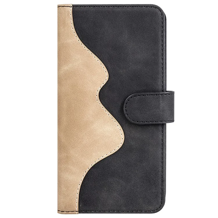 For Motorola Edge (2024) 5G Phone Case Wallet Leather Flip Folio Cover Splicing Color - Black