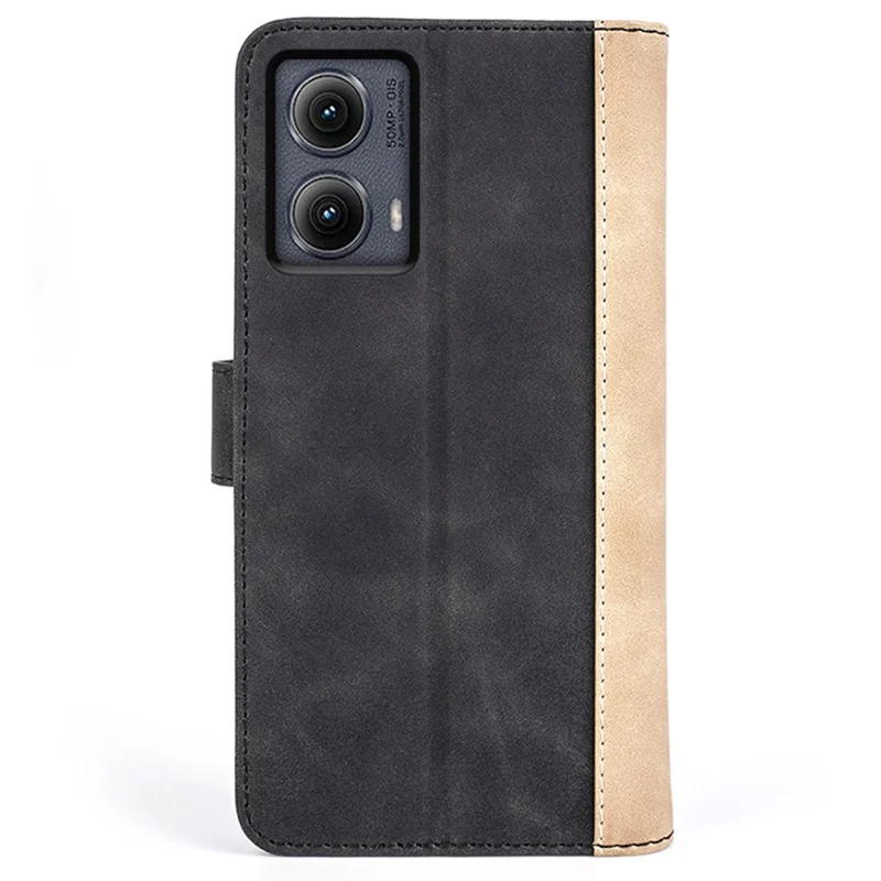 For Motorola Edge (2024) 5G Phone Case Wallet Leather Flip Folio Cover Splicing Color - Black