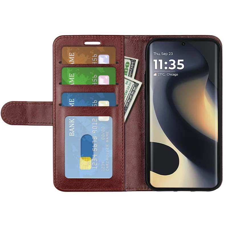 For Motorola Edge (2024) 5G Stand Case Crazy Horse Texture Leather Phone Cover with Wallet - Brown