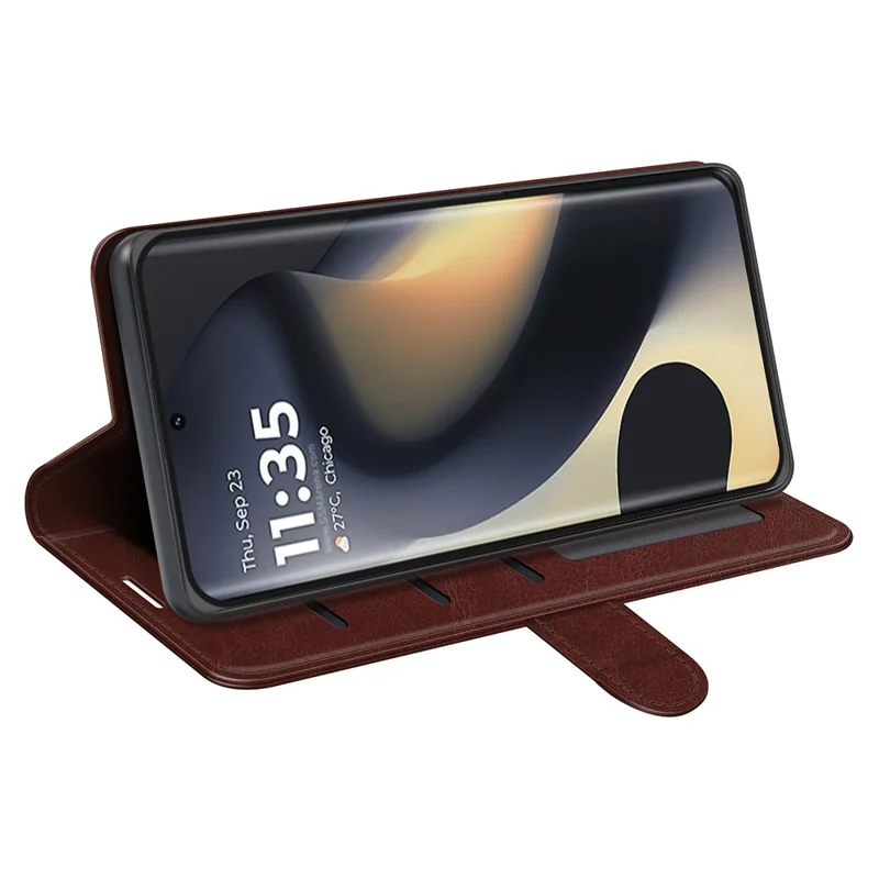 For Motorola Edge (2024) 5G Stand Case Crazy Horse Texture Leather Phone Cover with Wallet - Brown
