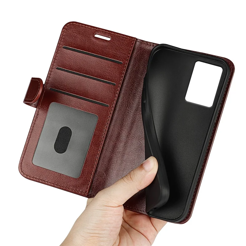 For Motorola Edge (2024) 5G Stand Case Crazy Horse Texture Leather Phone Cover with Wallet - Brown