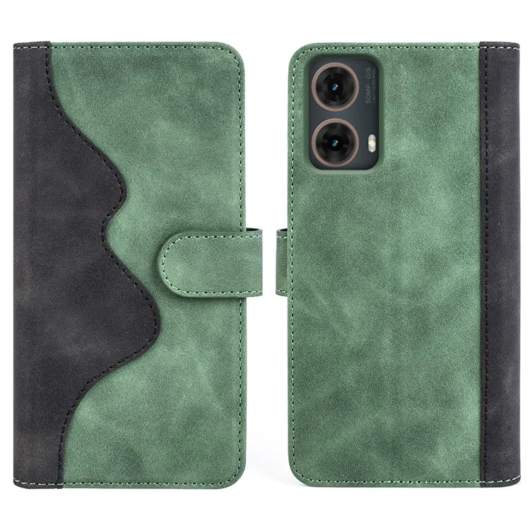 Para el Motorola Moto G85 5G / S50 Neo 5G Funda de Teléfono de Cuero Flip Folio Billetera Cubierta Empalme de Color - Verde