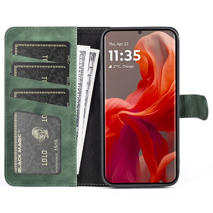 Para el Motorola Moto G85 5G / S50 Neo 5G Funda de Teléfono de Cuero Flip Folio Billetera Cubierta Empalme de Color - Verde