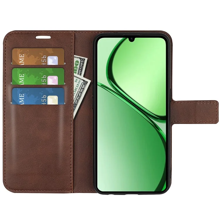 Para Realme C63 4G Stand Case Calf Texture Scratch-Proof Leather Phone Cover - Marrom