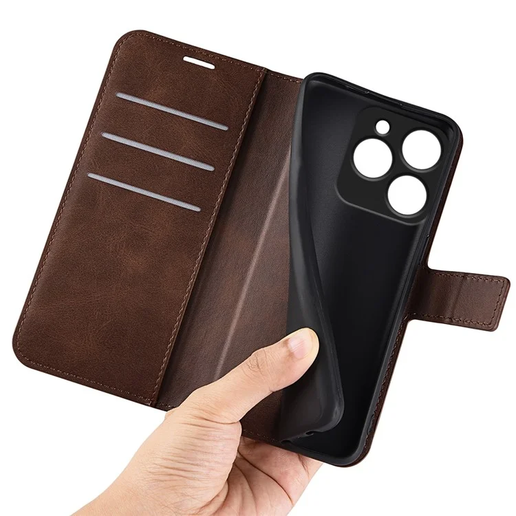 Para Realme C63 4G Stand Case Calf Texture Scratch-Proof Leather Phone Cover - Marrom